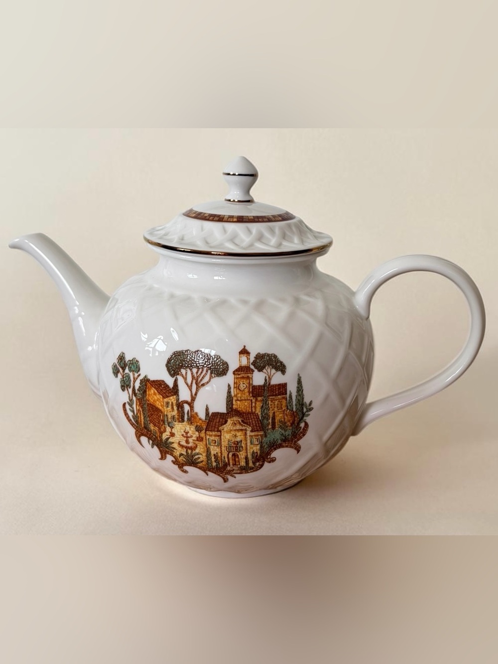 Lenox Mosaico d' Italia White Porcelain Teapot with Gold and Brown NEW Gift